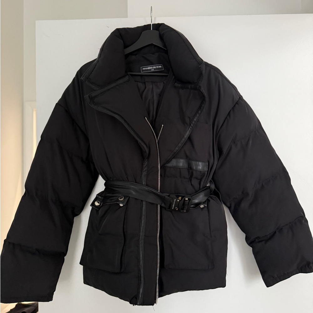 Maniere De Voir Black Belted Puffer Jacket
